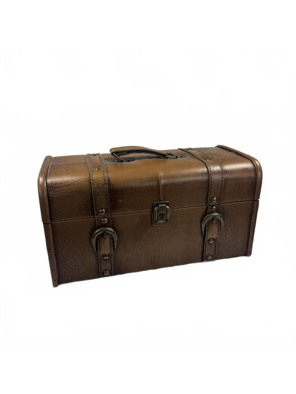 Vintage Style Decorative Dome Top Trunk Faux Leather Storage Box Brass Hardware